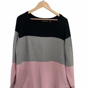 Cyrus Colorblock Ribbed Black, Gray, and Pink Knit Cozy Sweater
